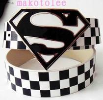 Punk boys Belt black and white grid Superman belt youth Korean white trend female personality belt casual nightclub