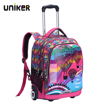 uniker lever bag womens double shoulder backpack boy primary school childrens bag 1-4 grade silent wheel trolley case