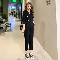 长袖连体裤女2020新款夏季薄款连体套装时尚气质西装领连衣阔腿裤