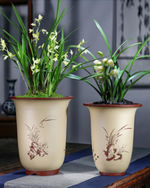 Yixing boutique purple sand coarse pottery simple succulent plant orchid pot table green plant ceramic large orchid flower pot engraved