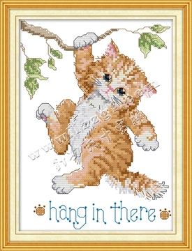 可爱小猫简易十字绣挂在树上精准印花客厅过道初学者新款小尺寸画