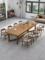 Solid Wood Rectangular Meeting Table Long Table Industrial Wind Strip Table Meeting Room Negotiating Table And Chairs Combined Log Desk