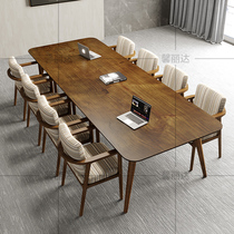 Full solid wood conference table long table simple modern wood workbench desk long large table log table and chair combination