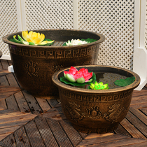 Water Lily Basin tank extra large hydroponic flower pot thickened plastic courtyard fish vintage non-porous resin Lotus hydroponic blood