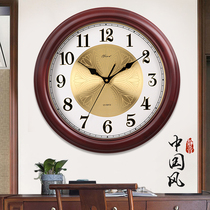 New Chinese style solid wood wall clock living room wall decoration clock mute Chinese style creative wooden simple quartz clock