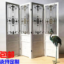 Retro old solid wood European iron folding screen screen American country living room porch clothing shop shooting background