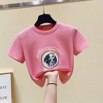  Short t-shirt womens slim ins tide 2021 new summer tight-fitting thin cartoon printing short-sleeved cotton top