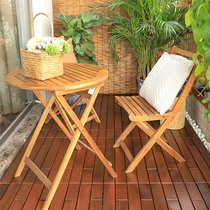 Balcony Small Table And Chairs Solid Wood Combined Mini Folding Sywood Minimalist Outdoor Embalming Wood Small Tea Table Three Sets