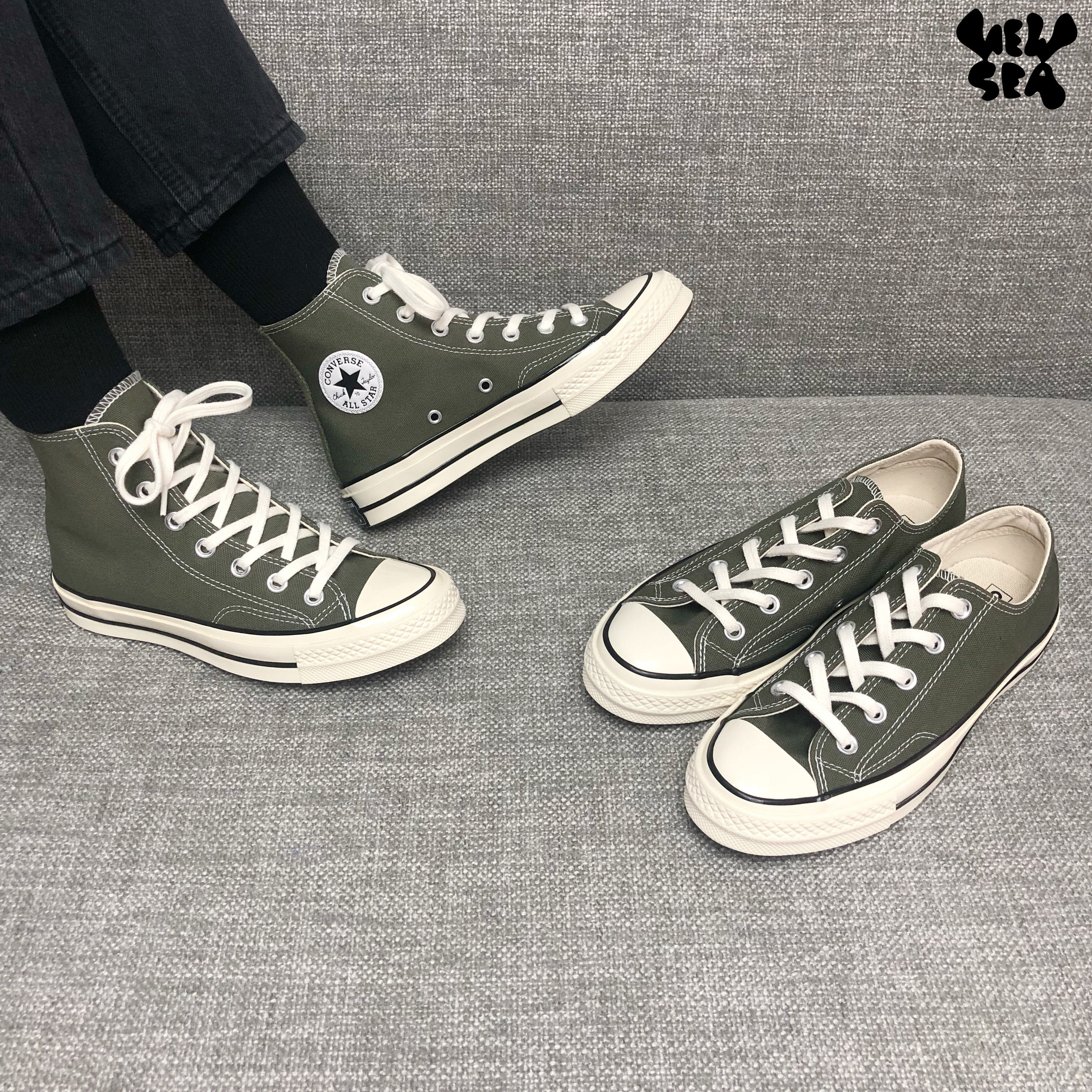 converse匡威1970s三星标军绿草绿高帮低帮帆布鞋162052c 162060c