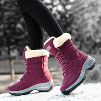 Winter plus velvet warm northeast cotton shoes womens high boots waterproof non-slip thick bottom increased outdoor hiking snow boots