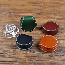 Retro-Rooted Tannic Cow Leather Coins Genuine Leather Handmade Small Round Zero Wallet Portable Bluetooth Headphone Bag Small Containing Bag