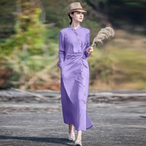 Belle 2021 autumn new cotton thin long shirt dress cardigan vintage literary cotton slim skirt women