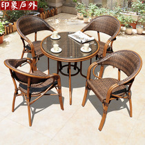 Outdoor table and chair rattan chair courtyard garden three-five piece combination back chair balcony coffee table chair outside rattan table