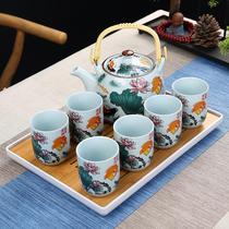 Set tea pot tea set household ceramic large creative simple Japanese beam pot Six cups Kung Fu tea cup household