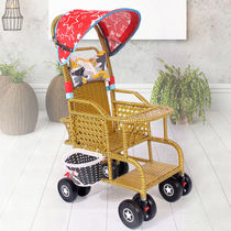 Rattan chair baby trolley foldable bamboo bamboo woven travel can sit and lie simple home pediatric hand-push rattan