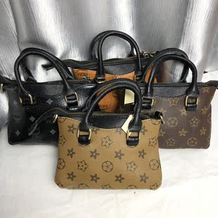 拼接小手提 mom 老花 迷你包包 拼接真皮