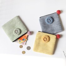 Girl Smiling Face Zero Wallet Korean Version Student Coin Bag Key Bag Kbag Small Wallet Plush Sanitary Towel Containing Bag