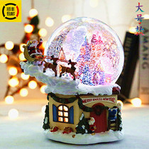 Christmas crystal ball music box Santa Claus comes automatic snow with lights rotating Christmas gift Music Box