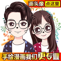 Q version hand painted head portrait design couple cartoon character image logo real life picture cartoon production