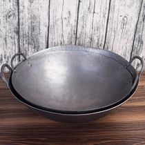 Iron pot old-fashioned iron pot double-ear wok wide-style hand cooked iron pan non-coated hotel dedicated traditional iron wok