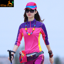 Summer thin outdoor sports quick-drying clothes Womens long-sleeved sweat-absorbing breathable quick-drying clothes Womens mountaineering clothes stand-up collar T-shirt