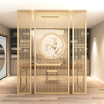 New Chinese screen partition living room entrance solid wood grille simple Japanese sliding door sliding door seat screen custom