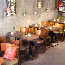 Retro theme restaurant milk tea shop barbecue shop solid wood chair cold drink shop dessert shop simple card table and chair combination