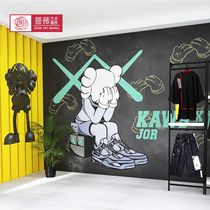 Hand-painted graffiti fashion Tide brand wallpaper personality photo wall KAWS Sesame Street hip hop retro clothing store wallpaper