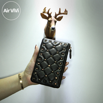 Airvivi New Rivet Zero Wallet Head Layer Cow Leather and American Wind Lady Genuine Leather Wallet Key Bag