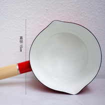 ins red wooden handle enamel enamel milk pot double mouth milk pot Japanese edge single Nordic wind