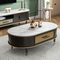Light Lavish Rockboard Tea Table TV Cabinet Composition Oval Superior feel tea table Table modern minimalist Living room TV Ground Cabinet