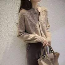 Soft and comfortable ~ Japanese retro cashmere sweater stand neck cardigan solid color half high collar knitted jacket women autumn and winter