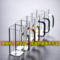 Household glass teacup hot green tea cup glass transparent square with juice cup simple water cup