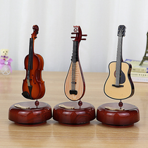 Creative violin music box rotating clockwork music box retro musical instrument ornaments children's little girl birthday gift