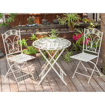 Folding iron art Color table and chairs Composition Three sets of iron art Balcony Creativity Casual Milk Tea Shop Coffee Chair Flower Shelf