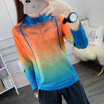 Printed quick-drying T-shirt womens elastic slim and breathable thin long-sleeved running fitness suit mountaineering quick-drying clothes