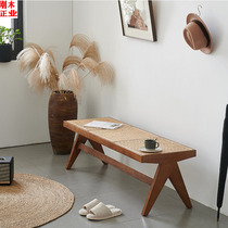 Nordic rattan shoe stool low stool simple modern wall solid wood long bench Net Red Wind home door porch stool