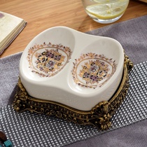 European style retro ceramic double layer drain soap box creative home soap box high-grade ice cracked porcelain soap dish