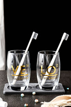 Nordic bathroom supplies Creative glass wash mouth cup set Diatom mud absorbent pad Toilet couple brushing cup