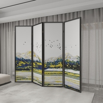 Nordic simple decoration light luxury porch art abstract solid wood impervious screen partition living room folding screen sprinkling gold landscape
