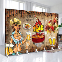 Barbecue beer screen partition Hotel private room skewer blocking wall mobile folding catering Malatang food background