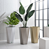 Automatic absorbent flower pot lazy high Nordic simple geometric diamond plastic living room floor-to-ceiling large light luxury flower pot