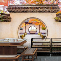 New Chinese style Hui school building courtyard wallpaper 3d three-dimensional eaves restaurant hotel hot pot restaurant background wall retro wallpaper