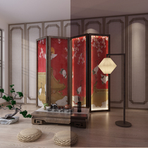 New Chinese screen partition wall living room solid wood with lights and luxury creative porch office folding mobile cover