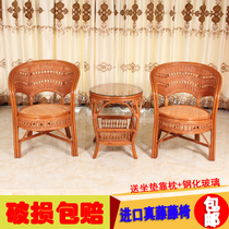 Real Rattan Chair Three Sets Balcony Table And Chairs Tea Table Combined Home Patio Living-room Living Room Casual Rattan with back chair Temptable chair