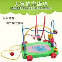 Baby children drag toddler toy car wooden drawstring toy baby educational beaded beaded beaded toy 1-3 years old