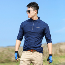 Outdoor thin sunscreen quick-drying clothes mens long sleeve T-shirt elastic sweat absorption breathable hiking hiking fast clothes summer