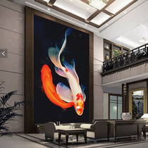 New Chinese corridor Aisle entrance Auspicious carp living room entrance background wall Bedroom teahouse wallpaper mural