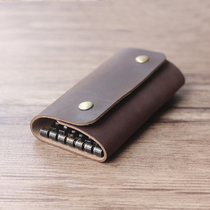 Crazy horse leather simple buckle handmade retro literary leather head layer cowhide large capacity male and female original key bag