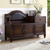 American solid wood leather shoe stool changing shoe cabinet European style shoes stool home with drawer luxury entrance shoe stool